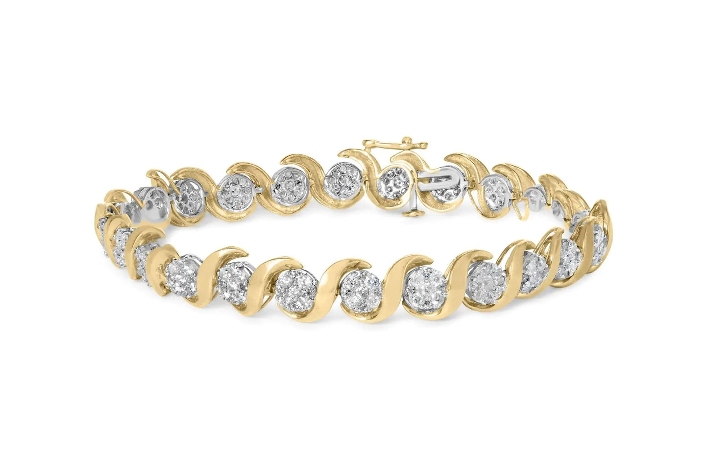 10K Yellow Gold 4.00 Cttw Round - Cut Diamond Floral Link 7.5" Bracelet (H - I Color, I2 - I3 Clarity) - Jaazi Intl