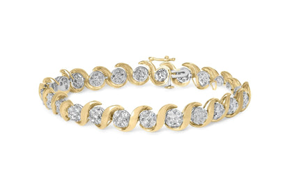 10K Yellow Gold 4.00 Cttw Round - Cut Diamond Floral Link 7.5" Bracelet (H - I Color, I2 - I3 Clarity) - Jaazi Intl