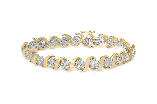 10K Yellow Gold 4.00 Cttw Round - Cut Diamond Floral Link 7.5" Bracelet (H - I Color, I2 - I3 Clarity) - Jaazi Intl