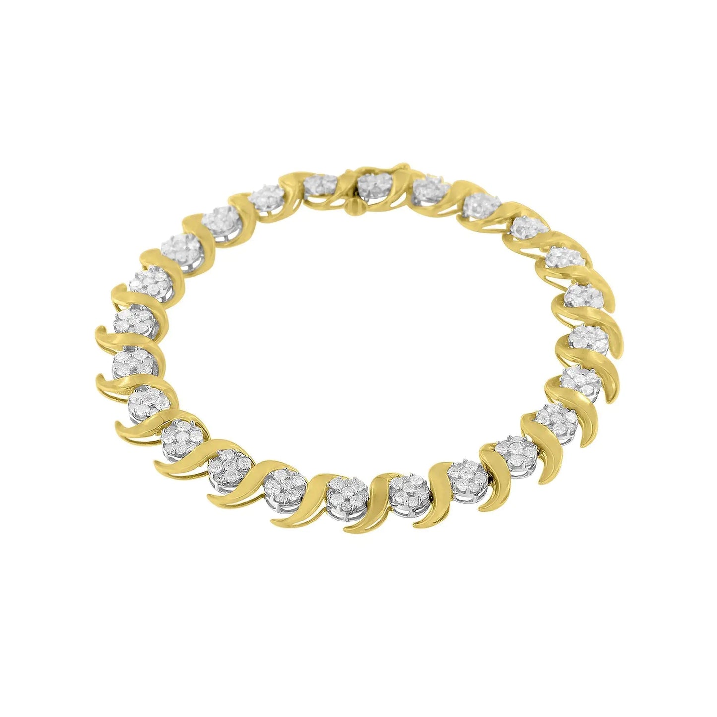 10K Yellow Gold 4.00 Cttw Round - Cut Diamond Floral Link 7.5" Bracelet (H - I Color, I2 - I3 Clarity) - Jaazi Intl