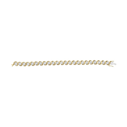 10K Yellow Gold 4.00 Cttw Round - Cut Diamond Floral Link 7.5" Bracelet (H - I Color, I2 - I3 Clarity) - Jaazi Intl