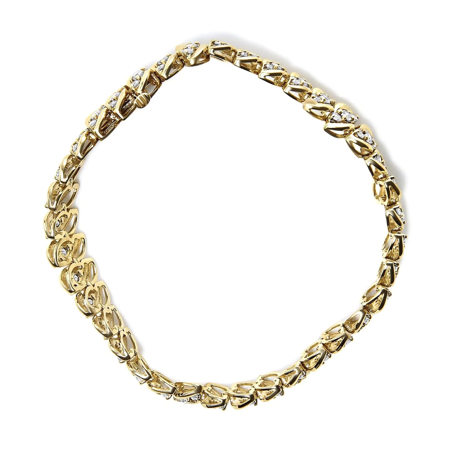 10K Yellow Gold 5.0 Cttw Diamond Double Row S - Link Cuban Bracelet (J - K Color, I2 - I3 Clarity) - 7.25" Inches - Jaazi Intl