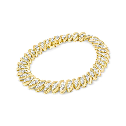 10K Yellow Gold 5.0 Cttw Diamond Double Row S - Link Cuban Bracelet (J - K Color, I2 - I3 Clarity) - 7.25" Inches - Jaazi Intl