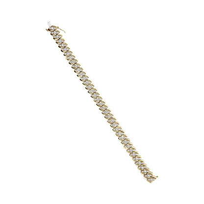 10K Yellow Gold 5.0 Cttw Diamond Double Row S - Link Cuban Bracelet (J - K Color, I2 - I3 Clarity) - 7.25" Inches - Jaazi Intl