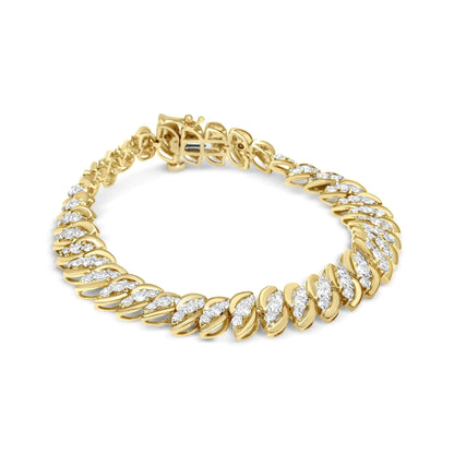 10K Yellow Gold 5.0 Cttw Diamond Double Row S - Link Cuban Bracelet (J - K Color, I2 - I3 Clarity) - 7.25" Inches - Jaazi Intl