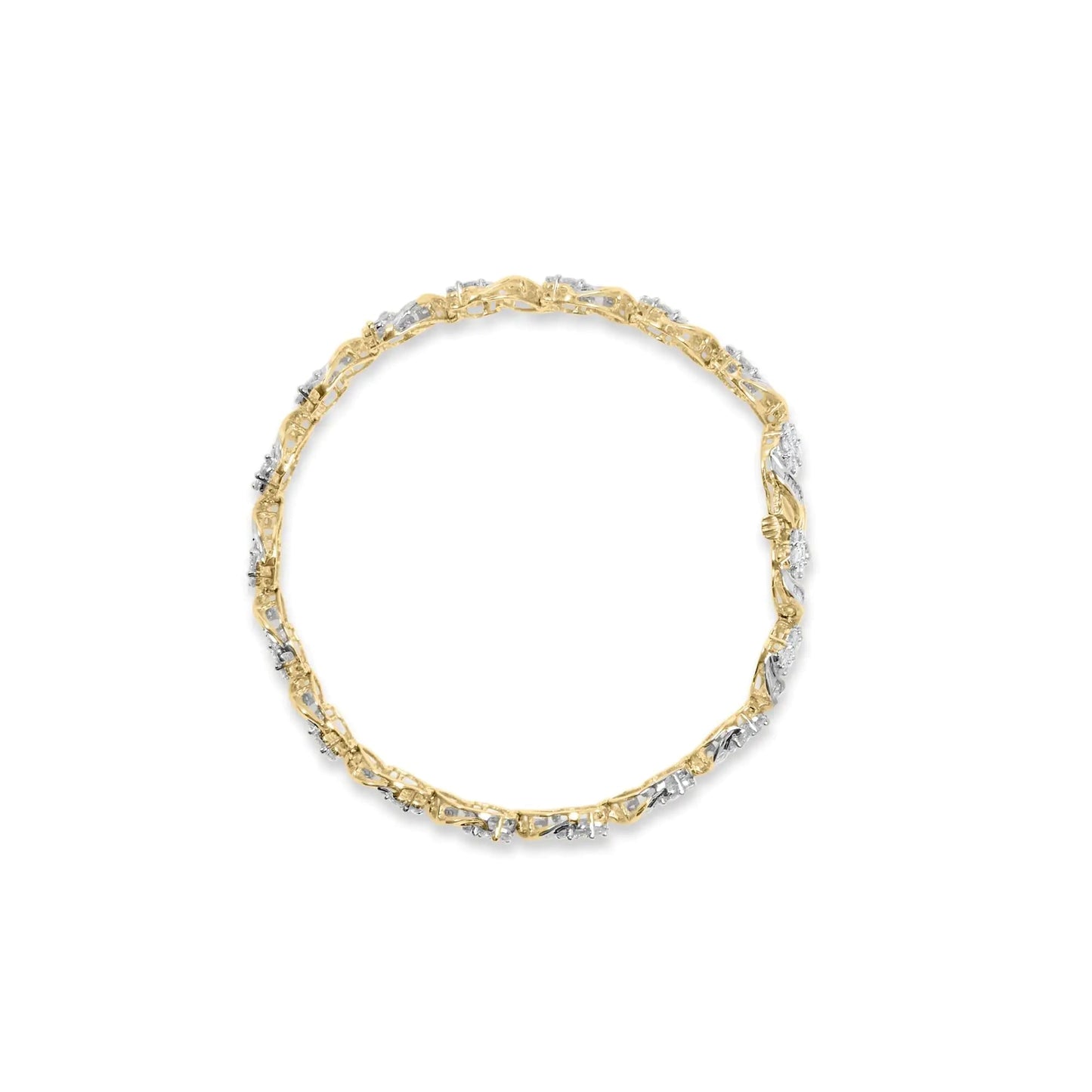 10k Yellow Gold 5.00 Cttw Round - Cut and Baguette - Cut Diamond Floral Link 7.25" Bracelet (I - J Color, I2 - I3 Clarity) - Jaazi Intl