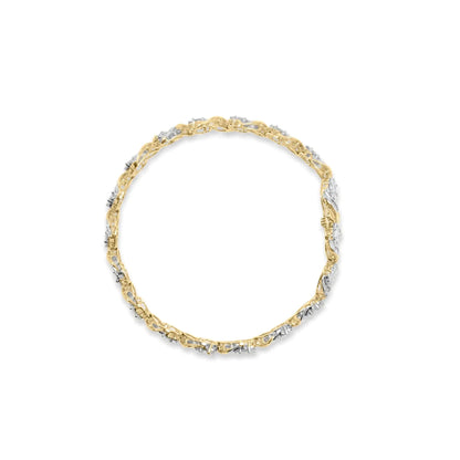 10k Yellow Gold 5.00 Cttw Round - Cut and Baguette - Cut Diamond Floral Link 7.25" Bracelet (I - J Color, I2 - I3 Clarity) - Jaazi Intl