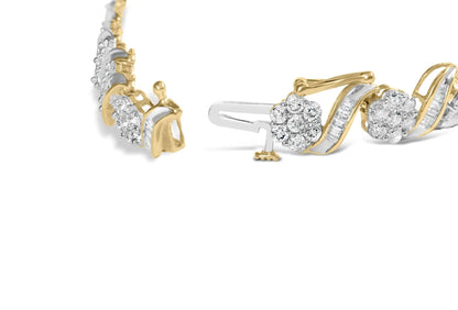 10k Yellow Gold 5.00 Cttw Round - Cut and Baguette - Cut Diamond Floral Link 7.25" Bracelet (I - J Color, I2 - I3 Clarity) - Jaazi Intl