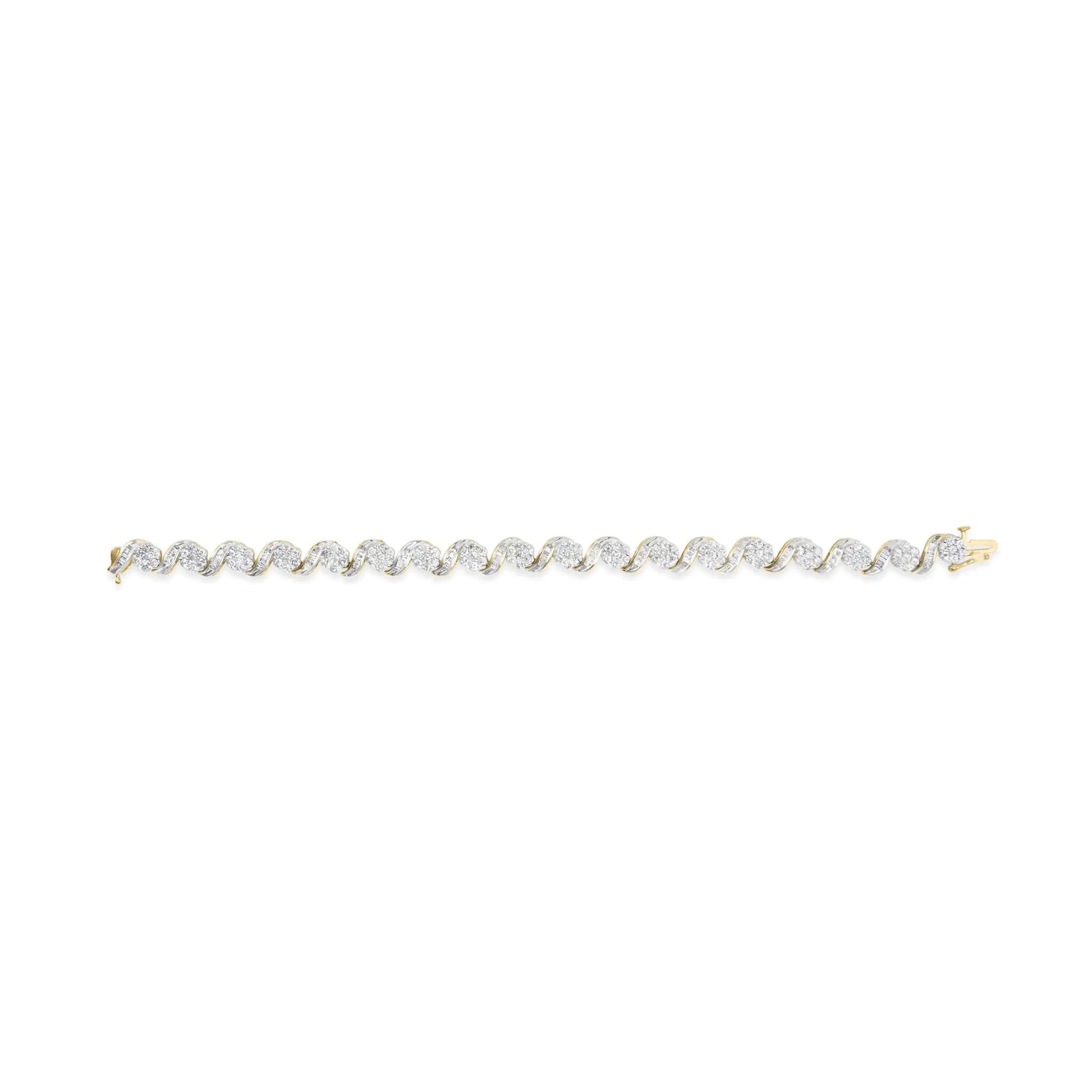 10k Yellow Gold 5.00 Cttw Round - Cut and Baguette - Cut Diamond Floral Link 7.25" Bracelet (I - J Color, I2 - I3 Clarity) - Jaazi Intl