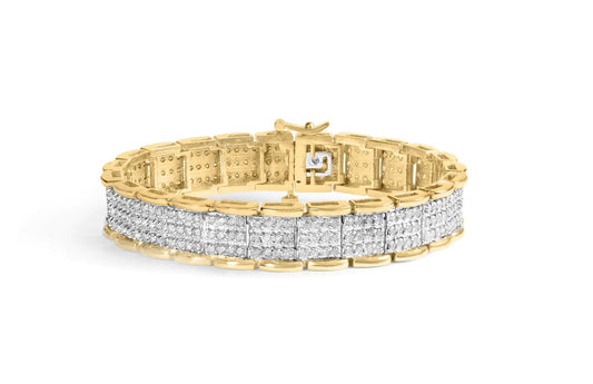 10K Yellow Gold 5.00 Cttw Round - Cut Diamond Link 7" Bracelet (J - K Color, I1 - I2 Clarity) - Jaazi Intl