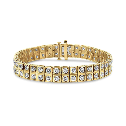 10K Yellow Gold 8.00 Cttw Round - Cut Diamond Two Row Square Link Tennis Bracelet (K - L Color, I1 - I2 Clarity) - 7.25" Inches - Jaazi Intl