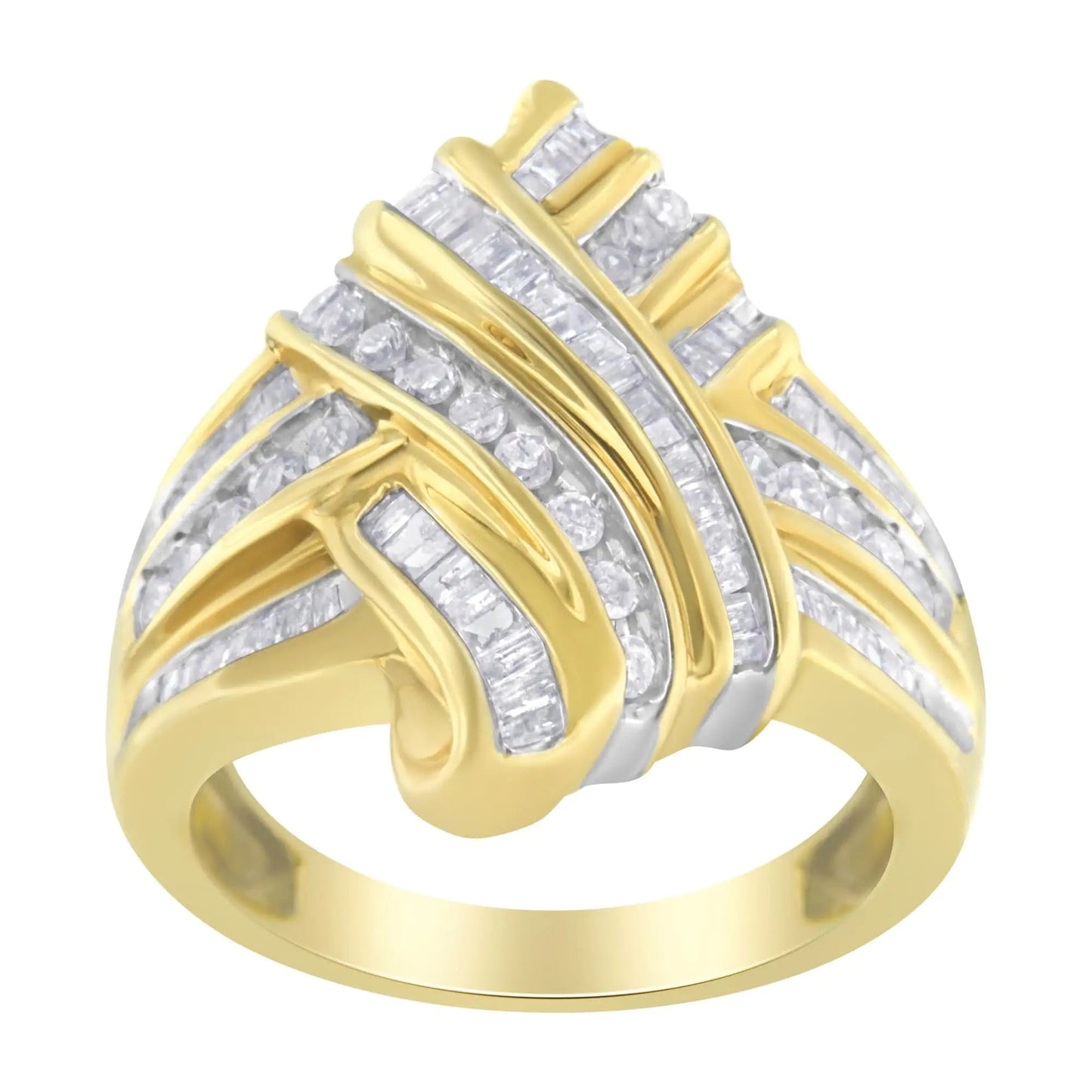 10K Yellow Gold Diamond Bypass Ring (1.0 cttw, H - I Color, I2 - I3 Clarity) - Jaazi Intl