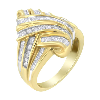 10K Yellow Gold Diamond Bypass Ring (1.0 cttw, H - I Color, I2 - I3 Clarity) - Jaazi Intl