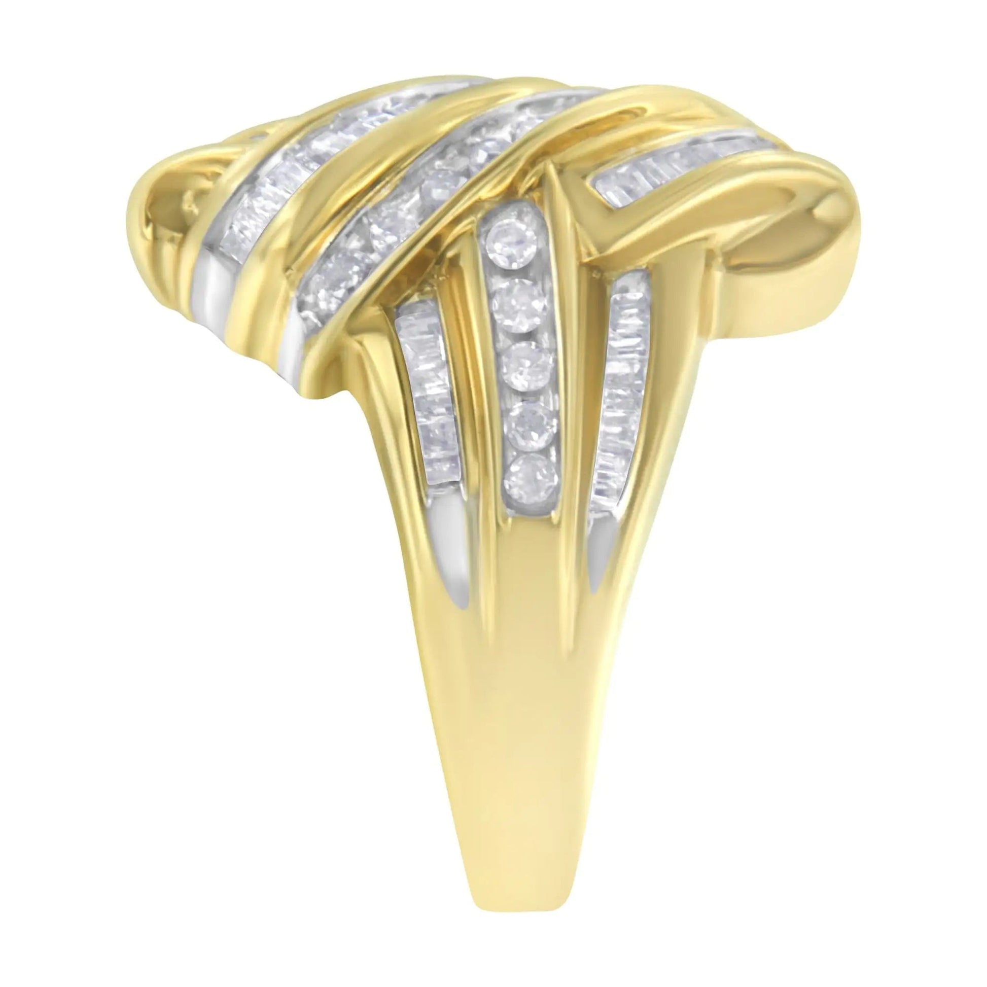 10K Yellow Gold Diamond Bypass Ring (1.0 cttw, H - I Color, I2 - I3 Clarity) - Jaazi Intl