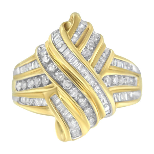 10K Yellow Gold Diamond Bypass Ring (1.0 cttw, H - I Color, I2 - I3 Clarity) - Jaazi Intl