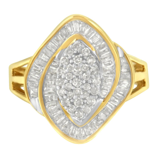 10K Yellow Gold Diamond Cluster Ring (3/4 Cttw, J - K Color, I2 - I3 Clarity) - Jaazi Intl