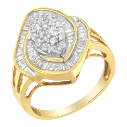 10K Yellow Gold Diamond Cluster Ring (3/4 Cttw, J - K Color, I2 - I3 Clarity) - Jaazi Intl