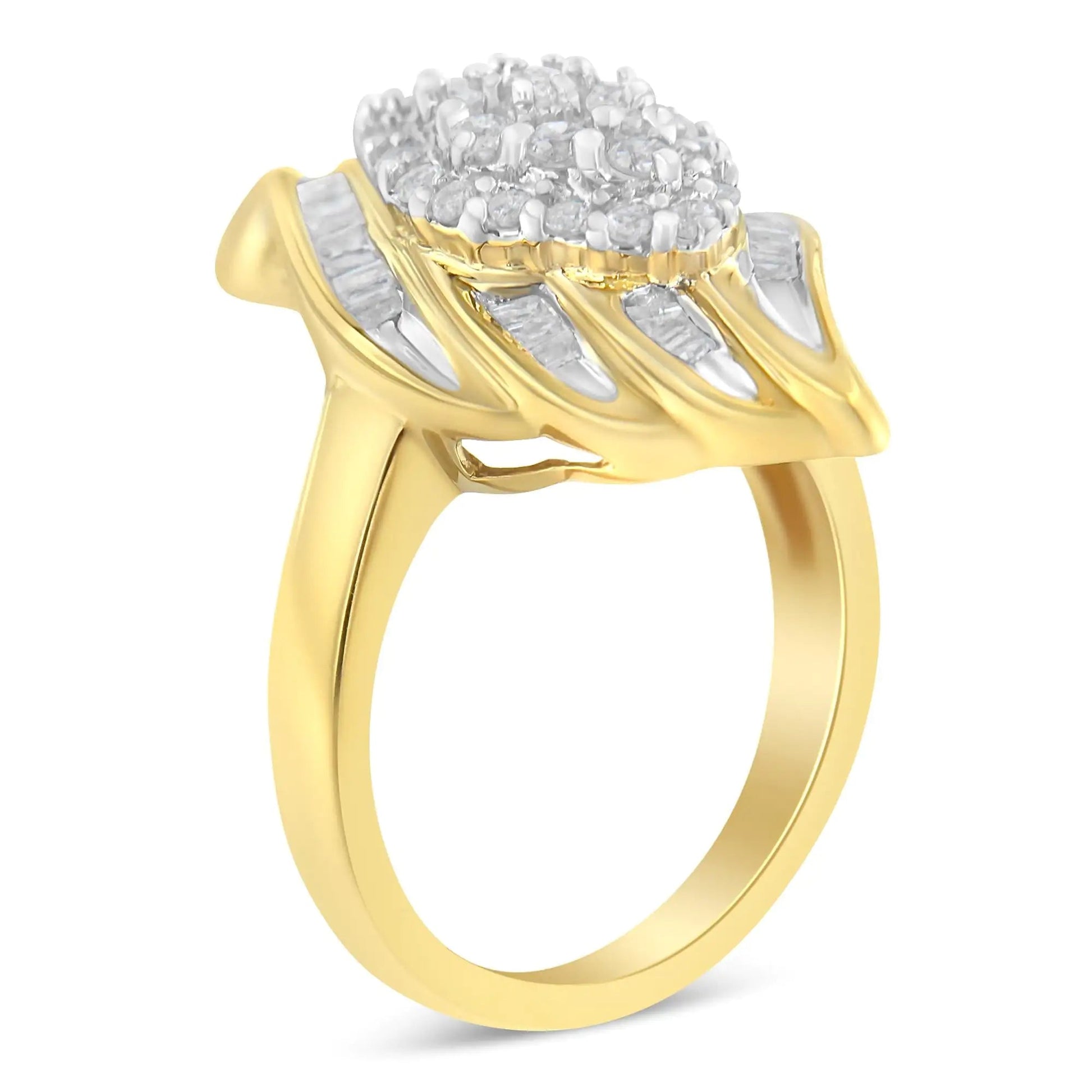 10K Yellow Gold Diamond Cocktail Ring (3/4 Cttw, I - J Color, I2 - I3 Clarity) - Jaazi Intl