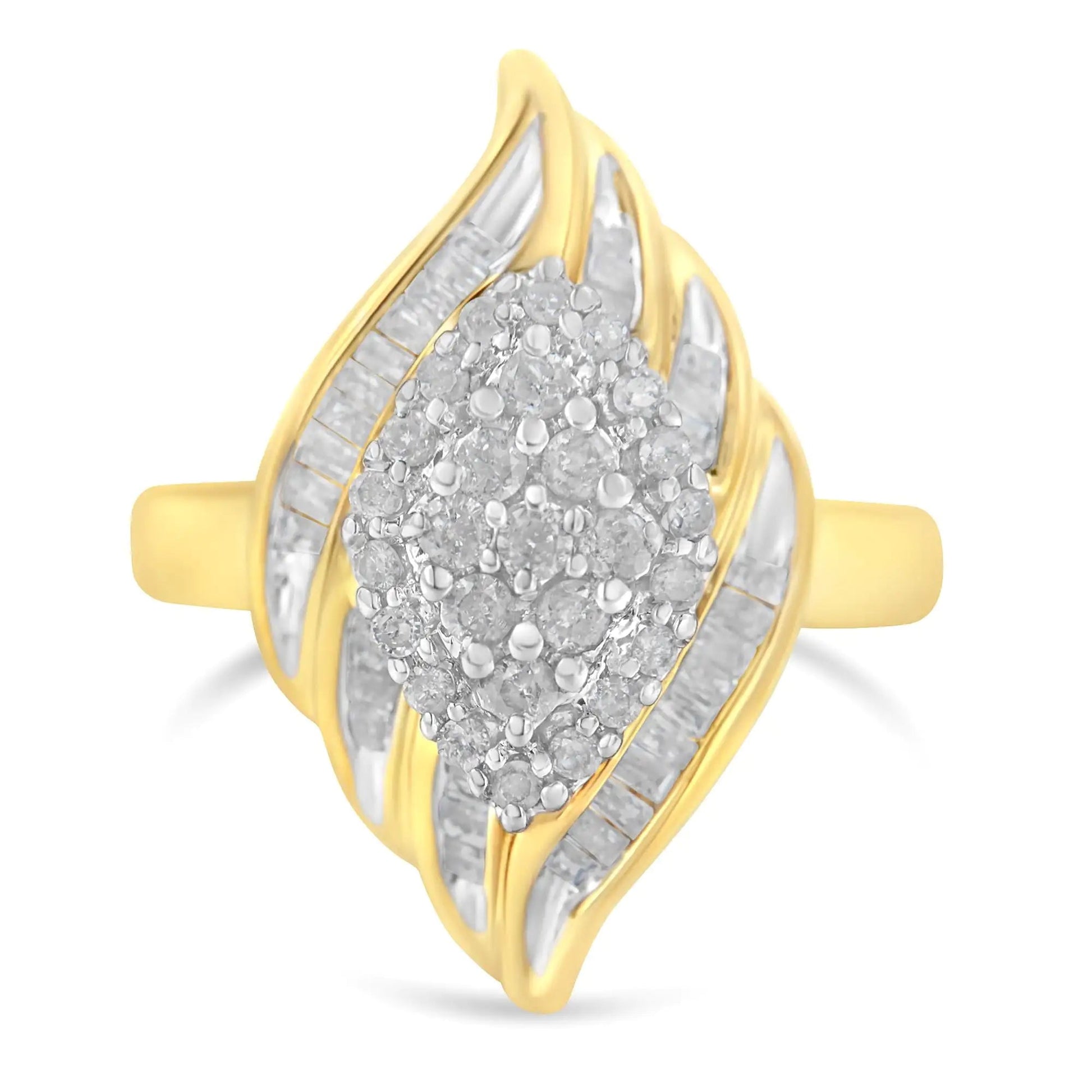 10K Yellow Gold Diamond Cocktail Ring (3/4 Cttw, I - J Color, I2 - I3 Clarity) - Jaazi Intl