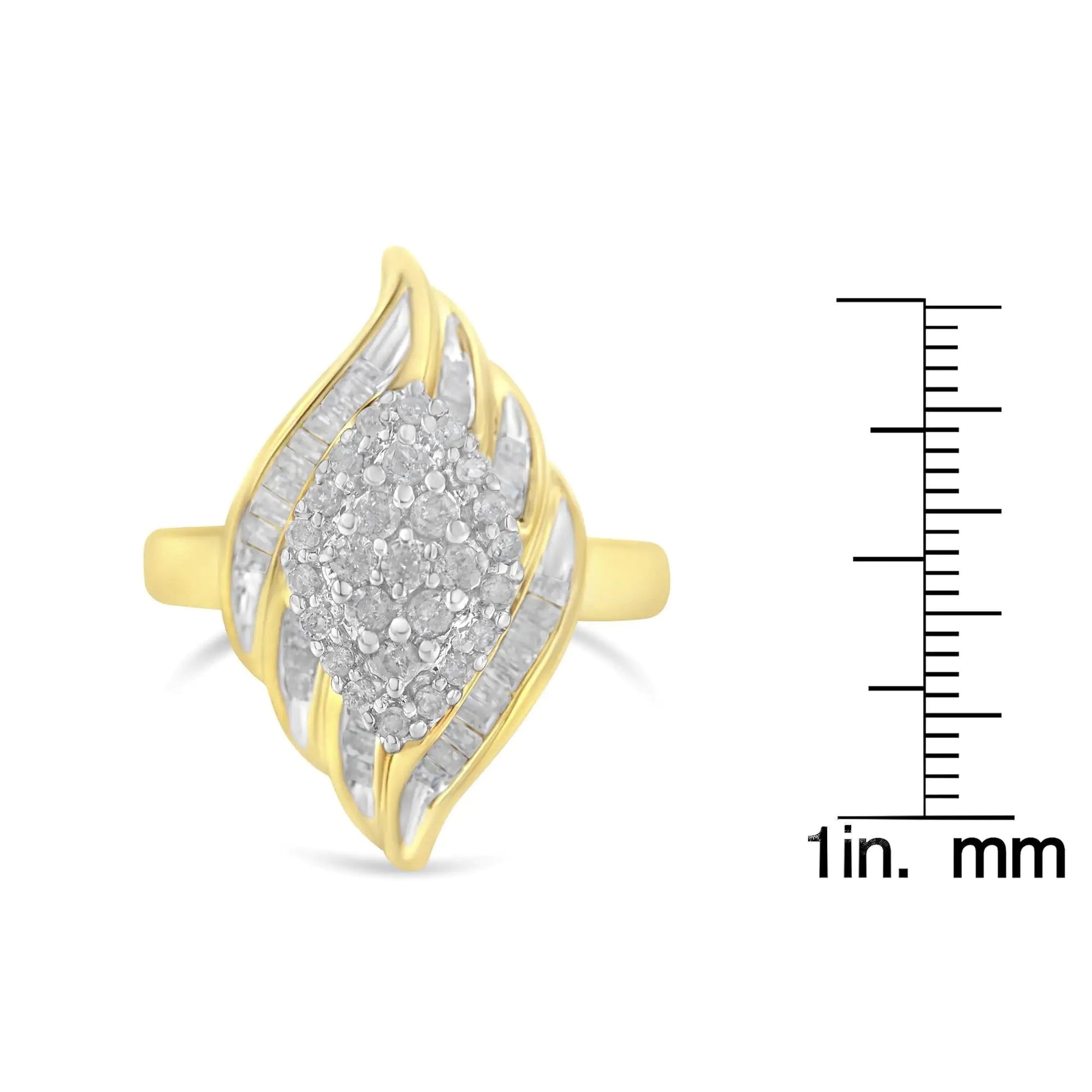 10K Yellow Gold Diamond Cocktail Ring (3/4 Cttw, I - J Color, I2 - I3 Clarity) - Jaazi Intl