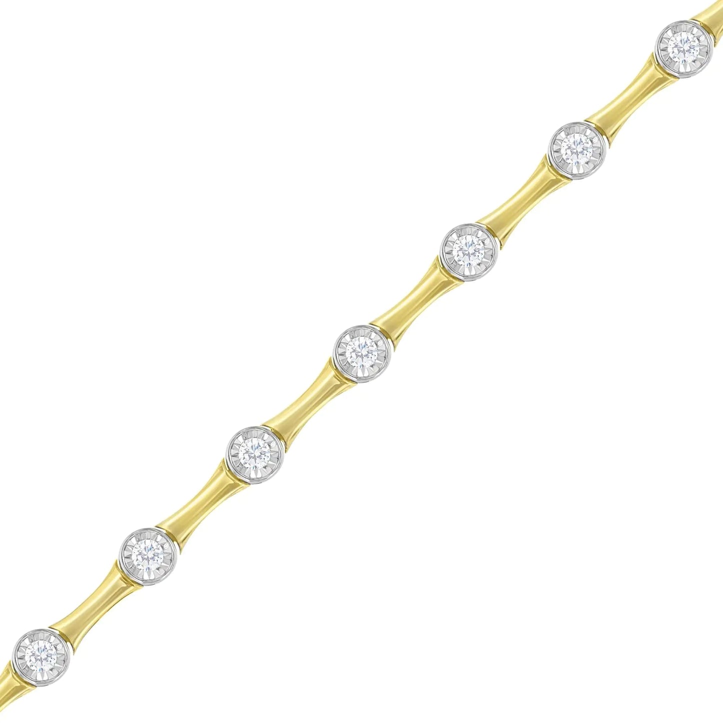 10K Yellow Gold Flashed .925 Sterling Silver 1.0 Cttw Miracle Set Round - Cut Diamond Bezel Style Link Bracelet (I - J Color, I1 - I2 Clarity) - 7" - Jaazi Intl