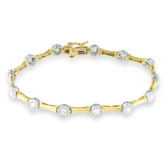 10K Yellow Gold Flashed .925 Sterling Silver 1.0 Cttw Miracle Set Round - Cut Diamond Bezel Style Link Bracelet (I - J Color, I1 - I2 Clarity) - 7" - Jaazi Intl