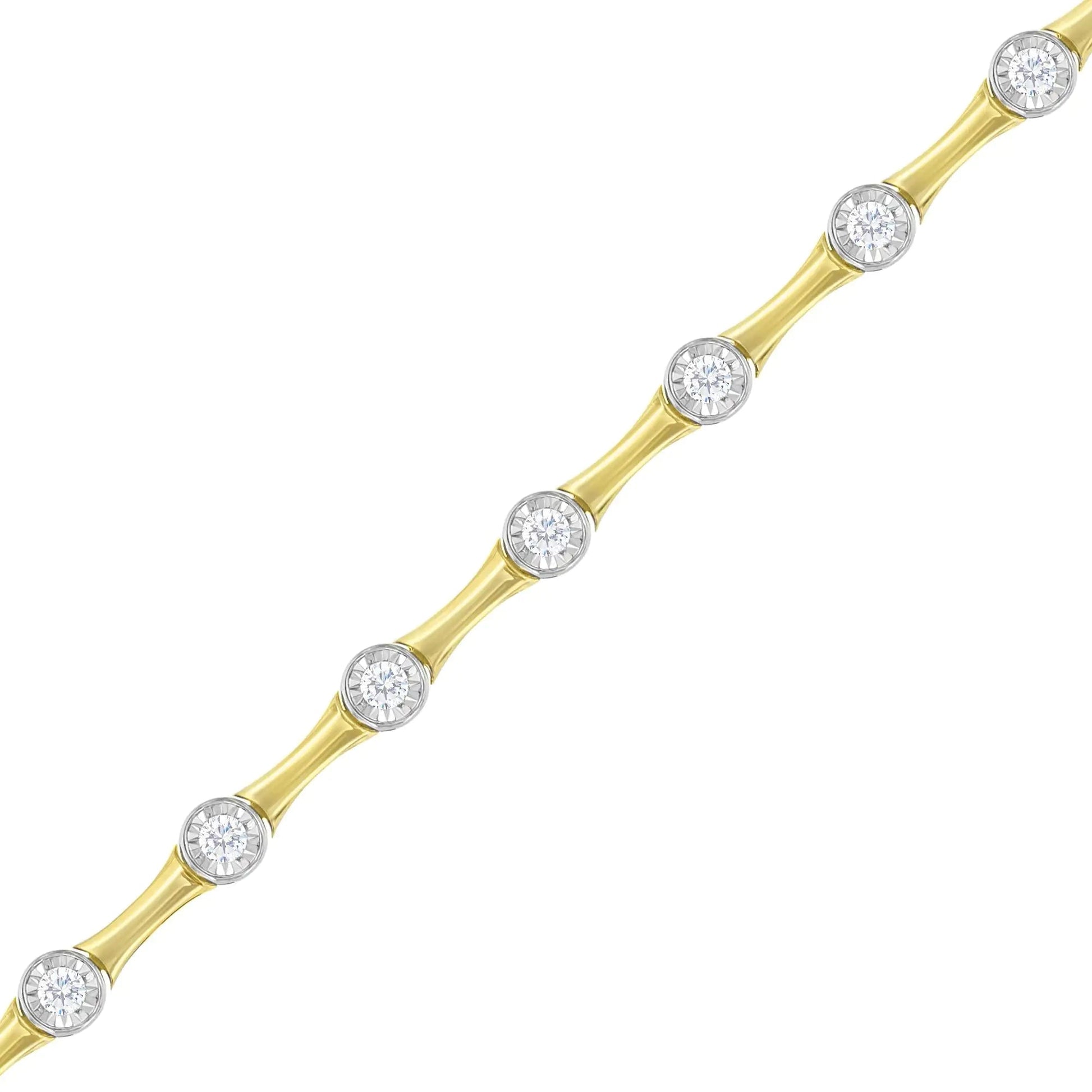 10K Yellow Gold Flashed .925 Sterling Silver 1.0 Cttw Miracle Set Round - Cut Diamond Bezel Style Link Bracelet (I - J Color, I1 - I2 Clarity) - 7" - Jaazi Intl