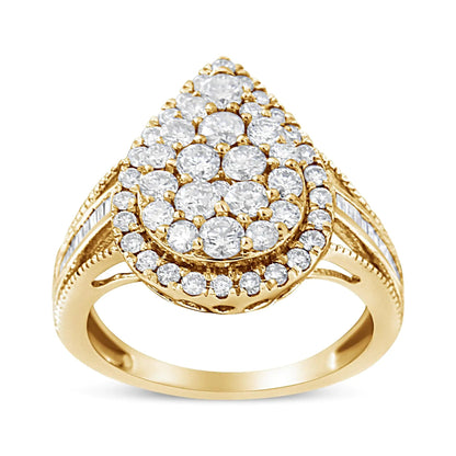 10K Yellow Gold Plated .925 Sterling Silver 1 1/2 Cttw Round - Cut Diamond Cocktail Ring (I - J Color, I1 - I2 Clarity) - Jaazi Intl