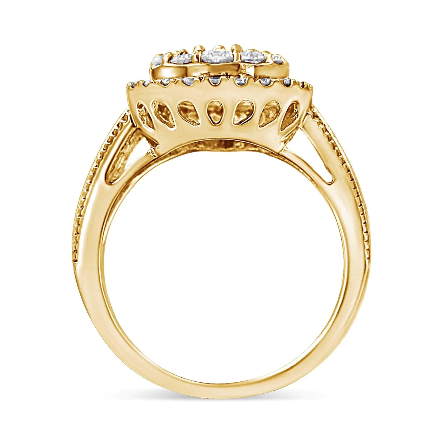 10K Yellow Gold Plated .925 Sterling Silver 1 1/2 Cttw Round - Cut Diamond Cocktail Ring (I - J Color, I1 - I2 Clarity) - Jaazi Intl