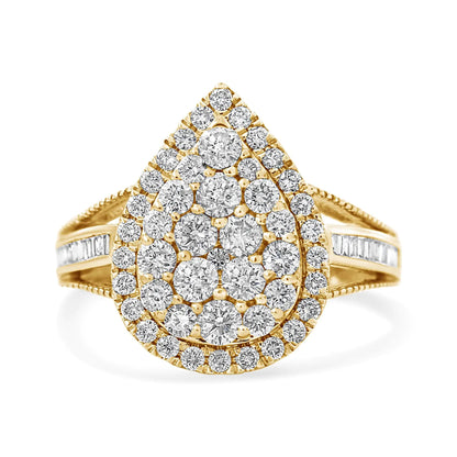 10K Yellow Gold Plated .925 Sterling Silver 1 1/2 Cttw Round - Cut Diamond Cocktail Ring (I - J Color, I1 - I2 Clarity) - Jaazi Intl