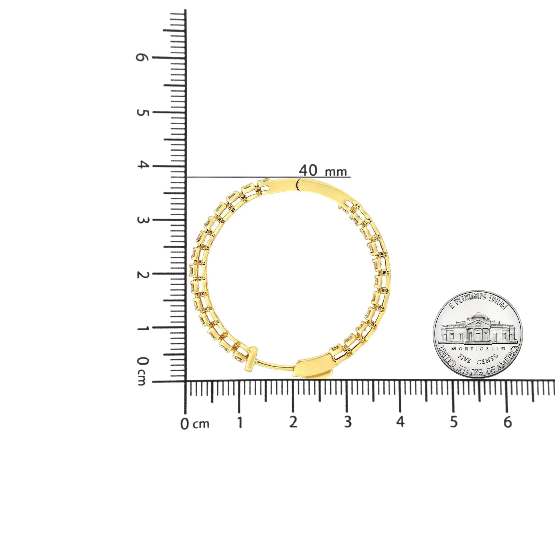 10K Yellow Gold Plated .925 Sterling Silver 3.00 Cttw Round Stone Champagne Diamond Inside - Out Hoop Earrings (Champagne Color, I1 - I2 Clarity) - Jaazi Intl