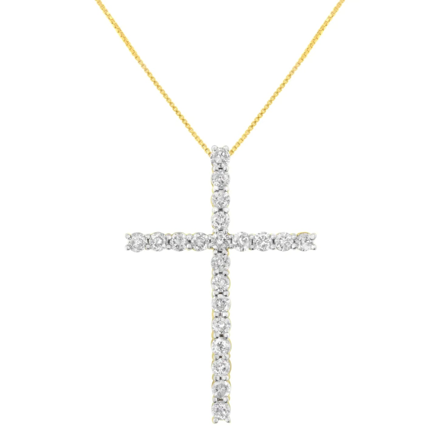 10K Yellow Gold Plated .925 Sterling Silver 4.0 Cttw Round Cut Diamond Cross Pendant Necklace (J - K Color, I1 - I2 Clarity) - 18" - Jaazi Intl