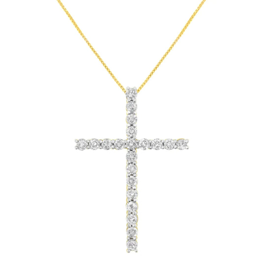 10K Yellow Gold Plated .925 Sterling Silver 4.0 Cttw Round Cut Diamond Cross Pendant Necklace (J - K Color, I1 - I2 Clarity) - 18" - Jaazi Intl