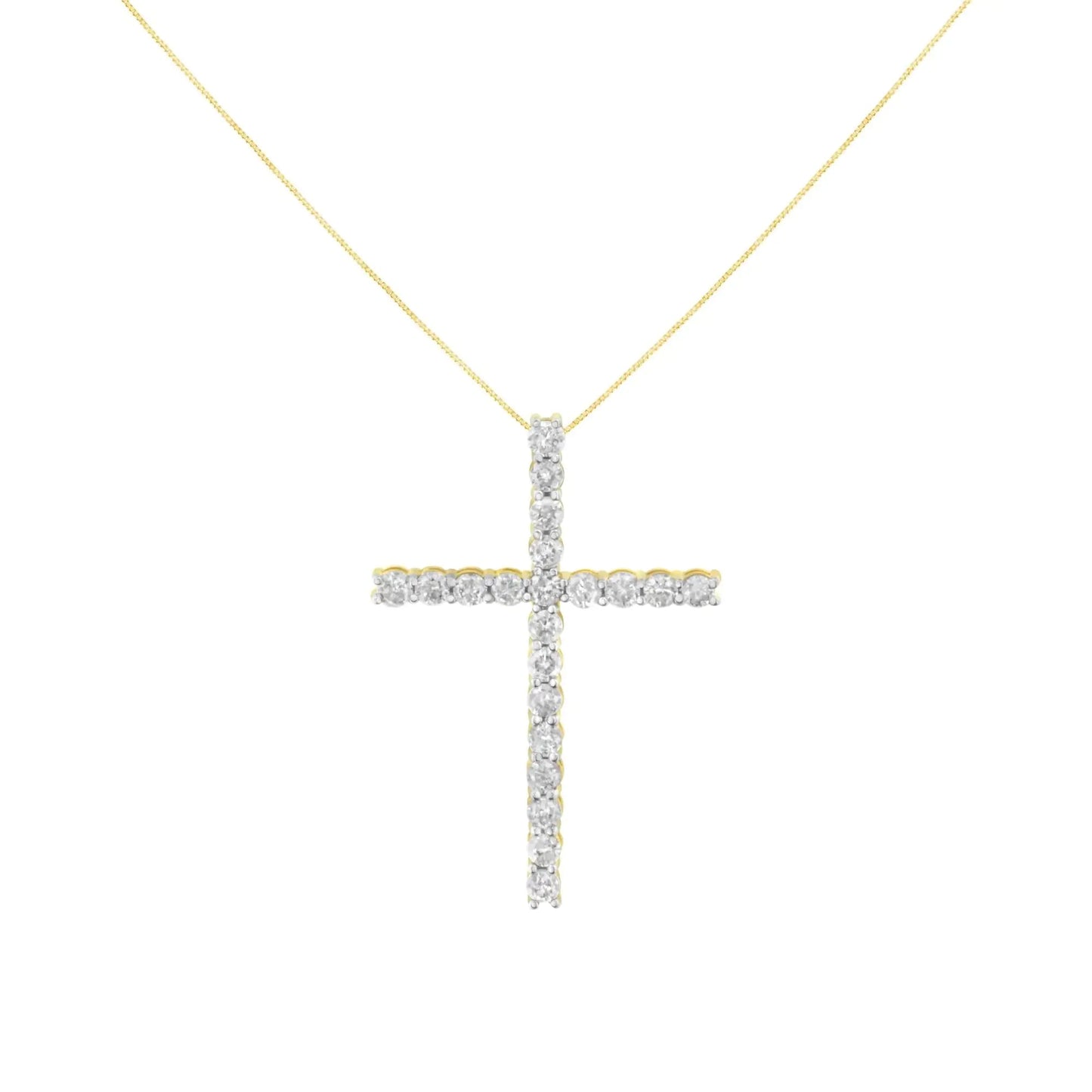 10K Yellow Gold Plated .925 Sterling Silver 4.0 Cttw Round Cut Diamond Cross Pendant Necklace (J - K Color, I1 - I2 Clarity) - 18" - Jaazi Intl