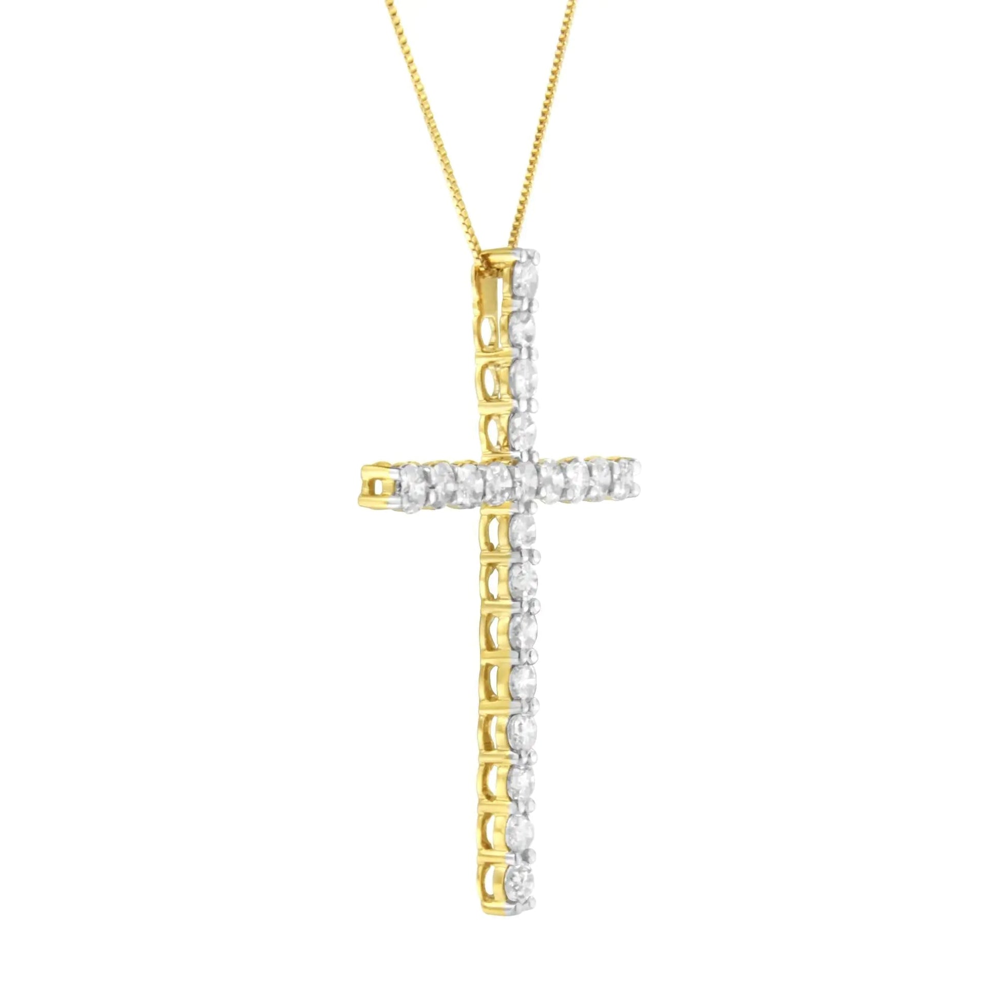 10K Yellow Gold Plated .925 Sterling Silver 4.0 Cttw Round Cut Diamond Cross Pendant Necklace (J - K Color, I1 - I2 Clarity) - 18" - Jaazi Intl