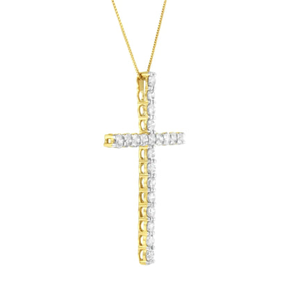 10K Yellow Gold Plated .925 Sterling Silver 4.0 Cttw Round Cut Diamond Cross Pendant Necklace (J - K Color, I1 - I2 Clarity) - 18" - Jaazi Intl