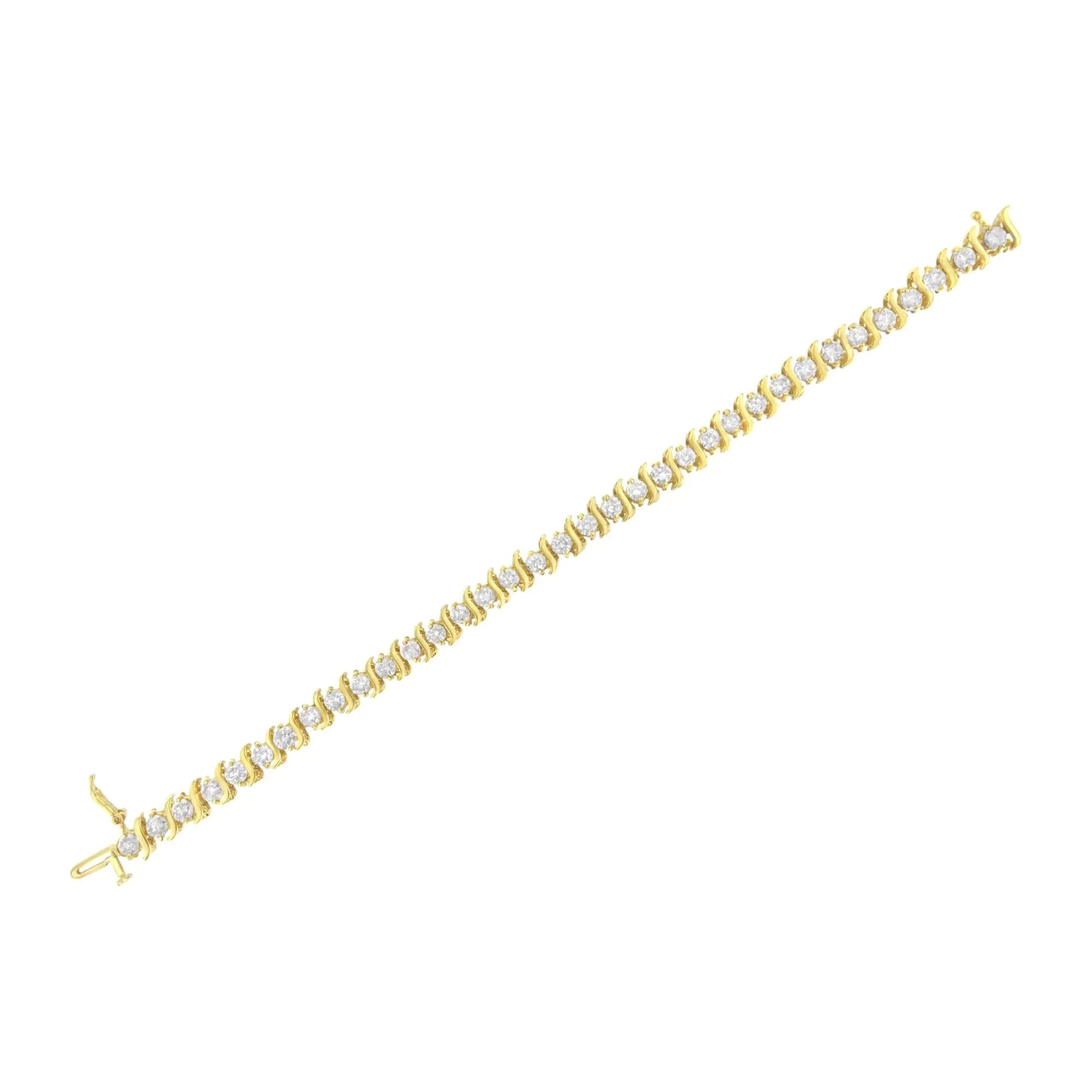 10K Yellow Gold Plated .925 Sterling Silver 7.0 cttw 2 - Prong Set Round Brilliant Cut Diamond "S" Link Bracelet (J - K color, I1 - I2 clarity) - 7" - Jaazi Intl