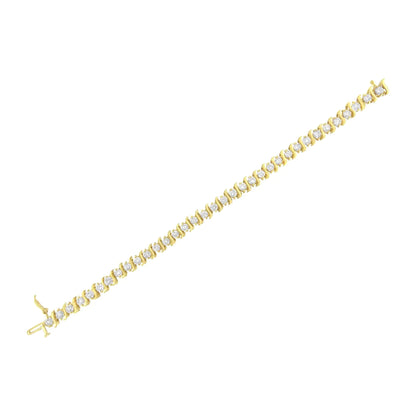 10K Yellow Gold Plated .925 Sterling Silver 7.0 cttw 2 - Prong Set Round Brilliant Cut Diamond "S" Link Bracelet (J - K color, I1 - I2 clarity) - 7" - Jaazi Intl