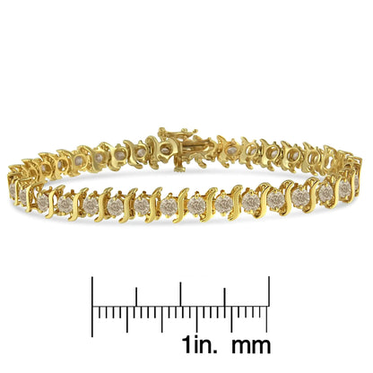 10K Yellow Gold Plated .925 Sterling Silver 7.0 cttw 2 - Prong Set Round Brilliant Cut Diamond "S" Link Bracelet (J - K color, I1 - I2 clarity) - 7" - Jaazi Intl