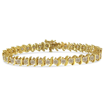 10K Yellow Gold Plated .925 Sterling Silver 7.0 cttw 2 - Prong Set Round Brilliant Cut Diamond "S" Link Bracelet (J - K color, I1 - I2 clarity) - 7" - Jaazi Intl