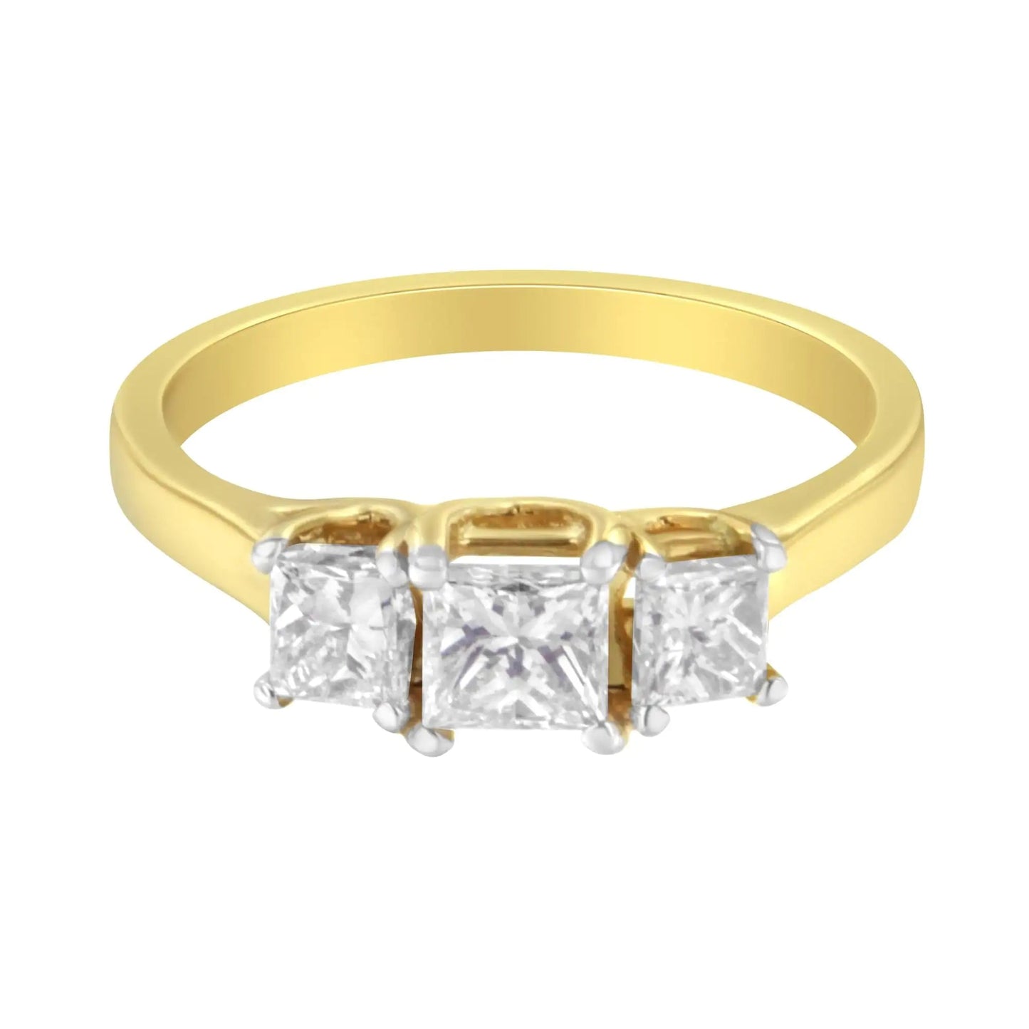 10K Yellow Gold Princess - Cut Diamond Three Stone Band Ring (1 Cttw, J - K Color, I1 - I2 Clarity) - Jaazi Intl