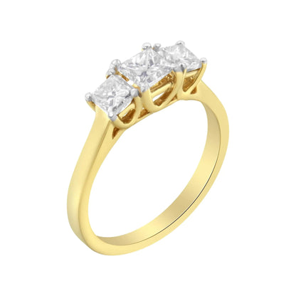 10K Yellow Gold Princess - Cut Diamond Three Stone Band Ring (1 Cttw, J - K Color, I1 - I2 Clarity) - Jaazi Intl