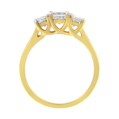 10K Yellow Gold Princess - Cut Diamond Three Stone Band Ring (1 Cttw, J - K Color, I1 - I2 Clarity) - Jaazi Intl