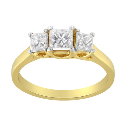 10K Yellow Gold Princess - Cut Diamond Three Stone Band Ring (1 Cttw, J - K Color, I1 - I2 Clarity) - Jaazi Intl