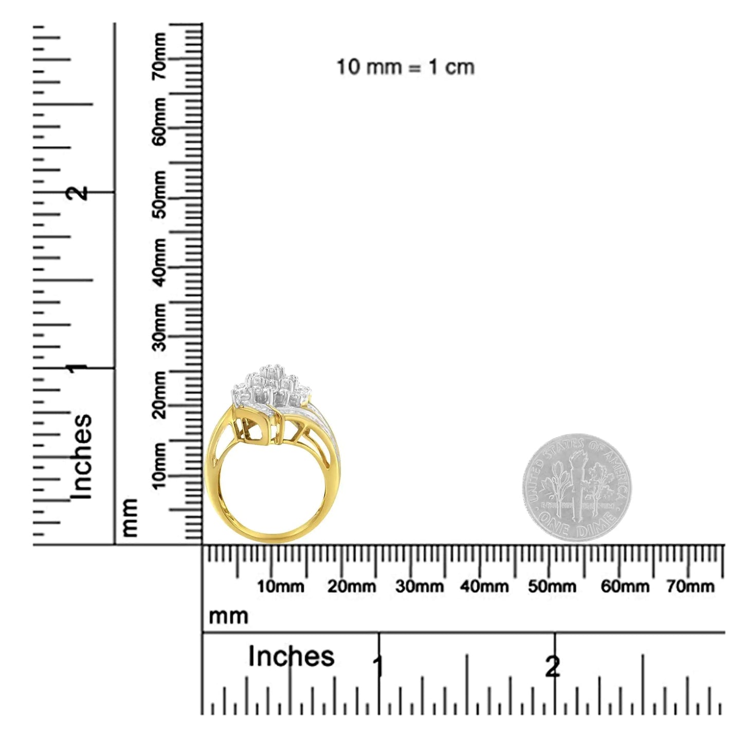 10K Yellow Gold Round and Baguette Diamond Swirl Ring (2.0 Cttw, J - K Color, I2 Clarity) - Jaazi Intl