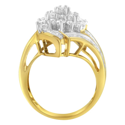 10K Yellow Gold Round and Baguette Diamond Swirl Ring (2.0 Cttw, J - K Color, I2 Clarity) - Jaazi Intl