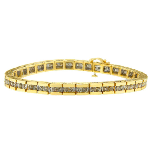 10K Yellow Gold Round Cut Champagne Diamond Bar Link Bracelet (5.00 cttw, J - K Color, I2 - I3 Clarity) - Jaazi International