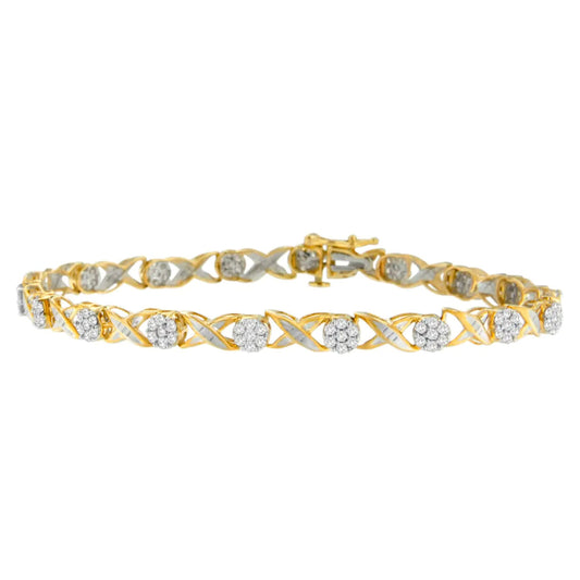 10K Yellow Gold Round Cut Diamond Cross Link Bracelet (1.00 cttw, I - J Color, I2 - I3 Clarity) - Jaazi International