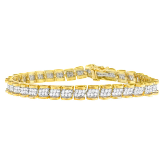 10K Yellow Gold Round Cut Diamond Diagonal Link Bracelet (2.00 cttw, I - J Color, I3 Clarity) - Jaazi International