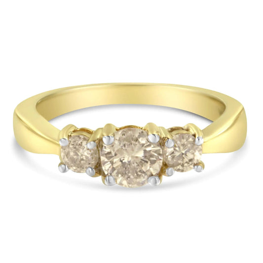 10K Yellow Gold Three Stone Diamond Band Ring (1.00 cttw, J - K Color, I2 - I3 Clarity) - Jaazi International